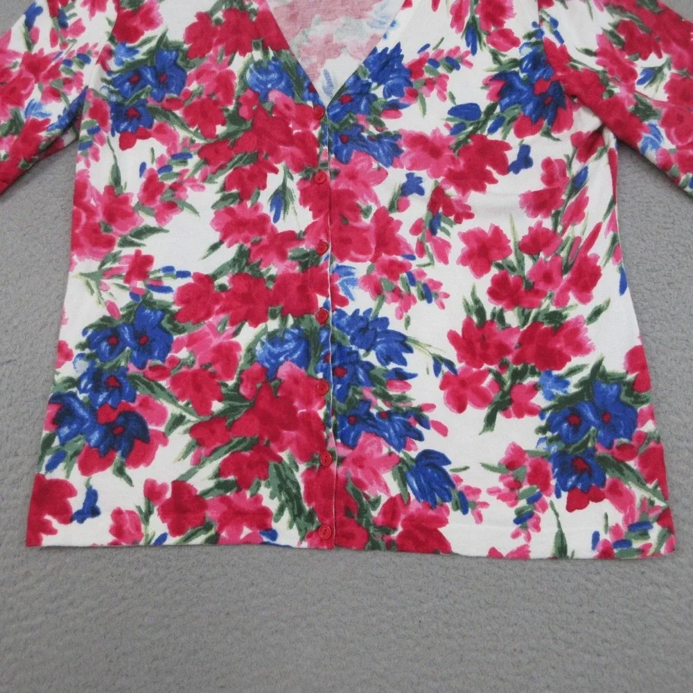Talbots Cardigan Sweater Womens Large Multicolor‎ Floral V Neck Short Sleeve